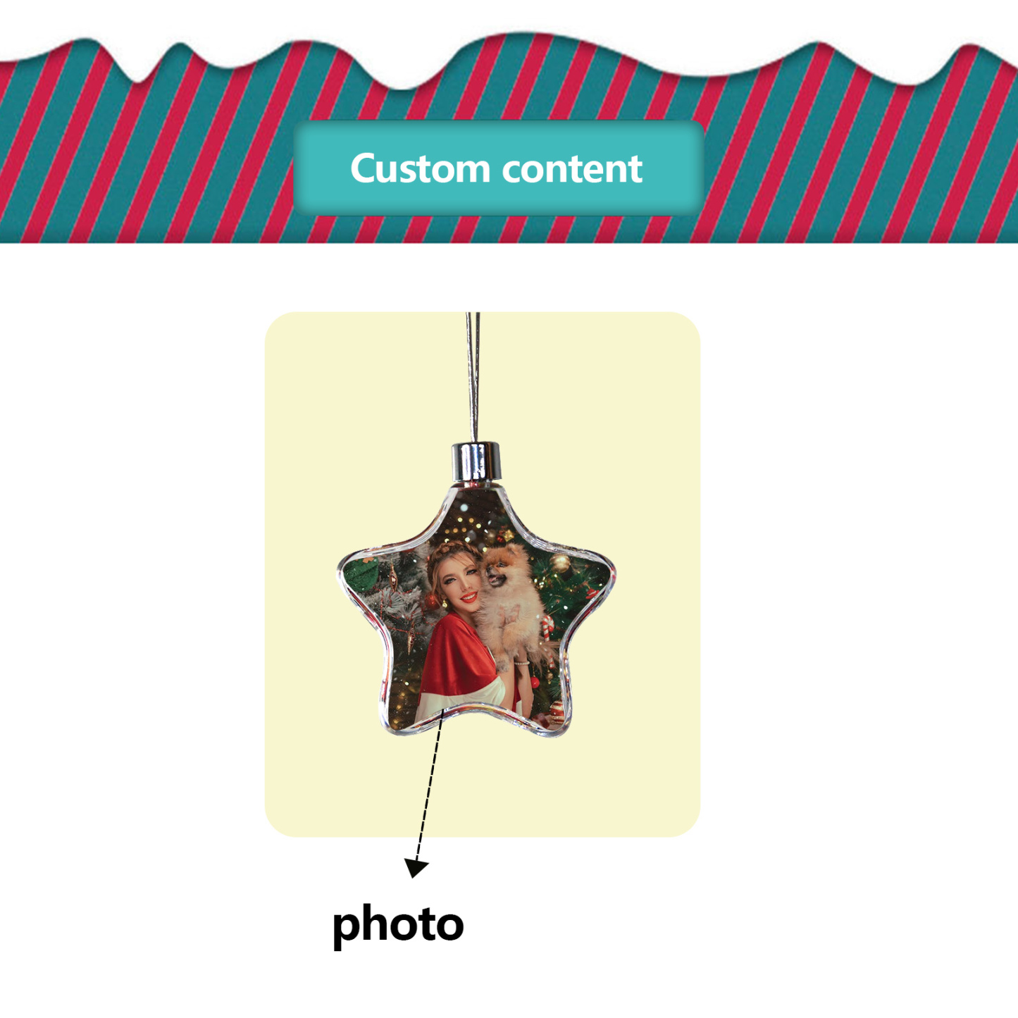 Navidad-Ornamento navideño estrella con 1 foto personalizada adorno del árbol