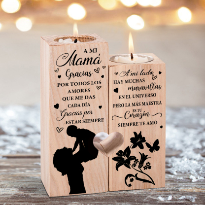 A mi mamá-Candelero de madera de dos piezas sin candela silueta de mamá y niñ@-Jessemade ES