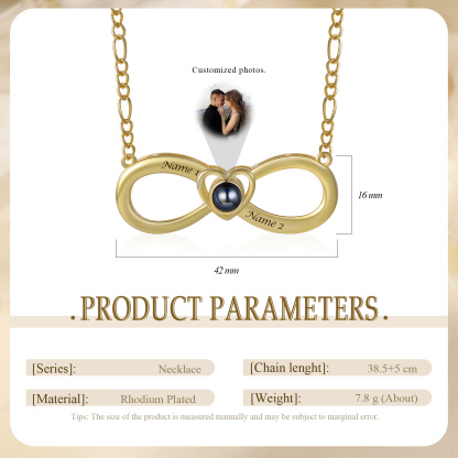 Collar con colgante de infinito con foto proyección y 2 nombres personalizados-Jessemade ES