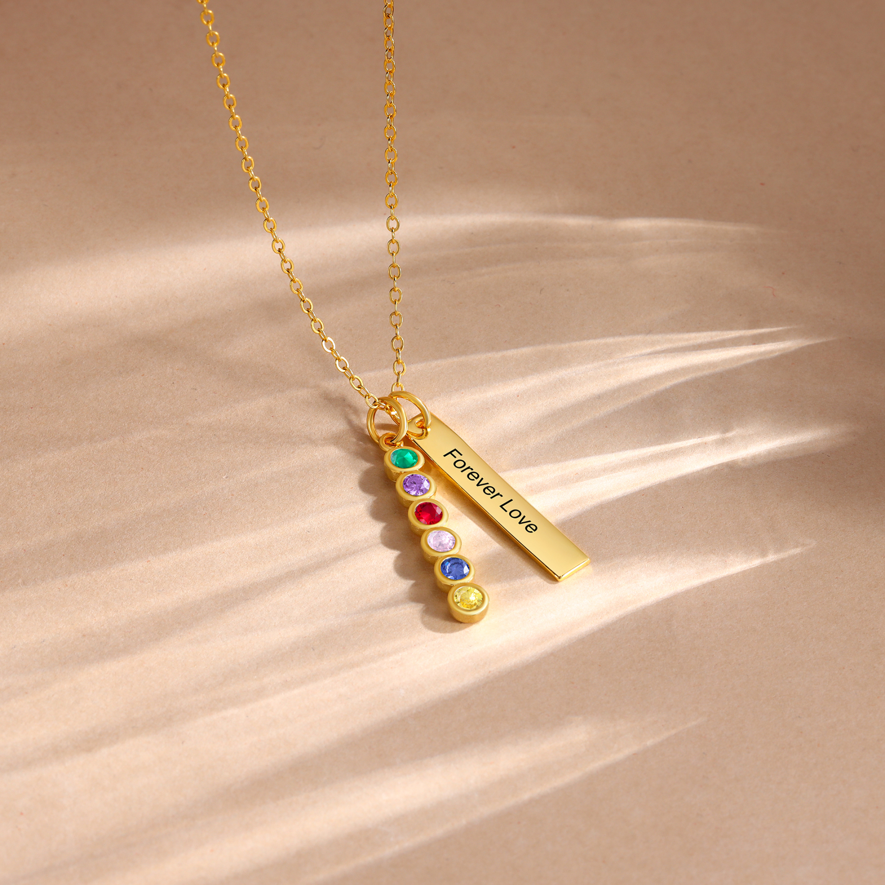 Collar con colgante de placa con 1-6 piedras de nacimiento personalizadas con texto-Jessemade ES