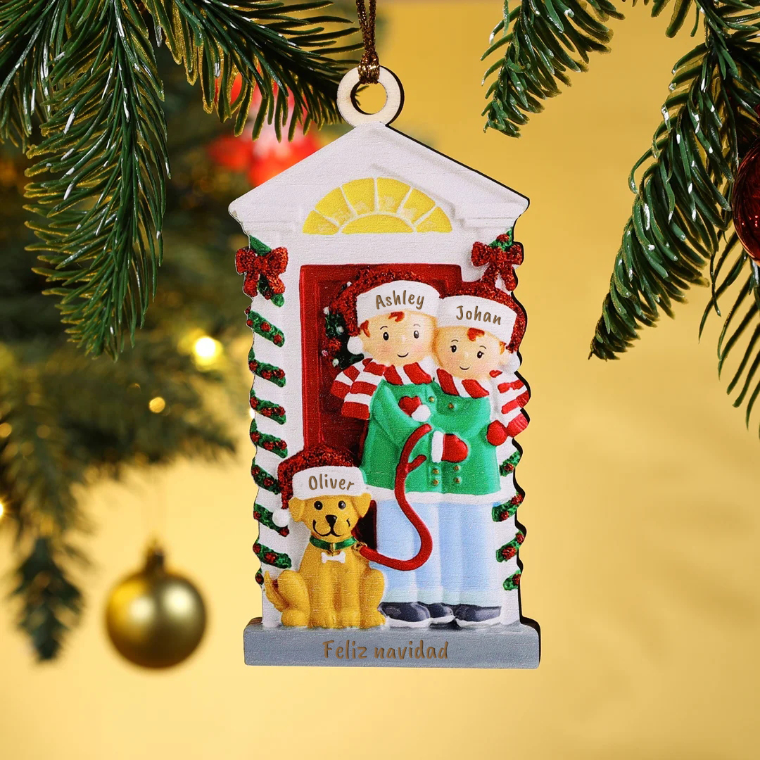 Muñecos ornamentos navideños 3 nombres con texto personalizados Adorno de Madera