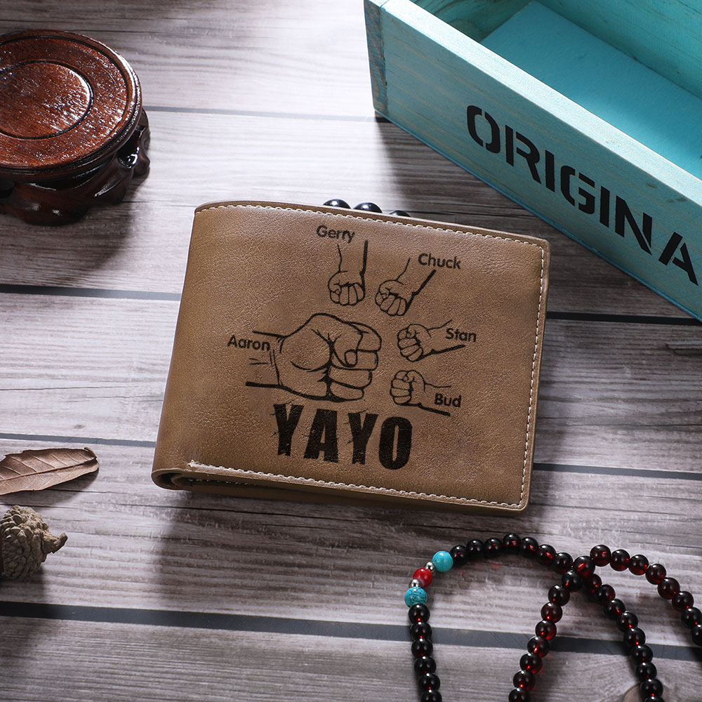 A mi abuelo-Cartera 2-5 nombres personalizados billetera clásica puño con puño -Jessemade ES