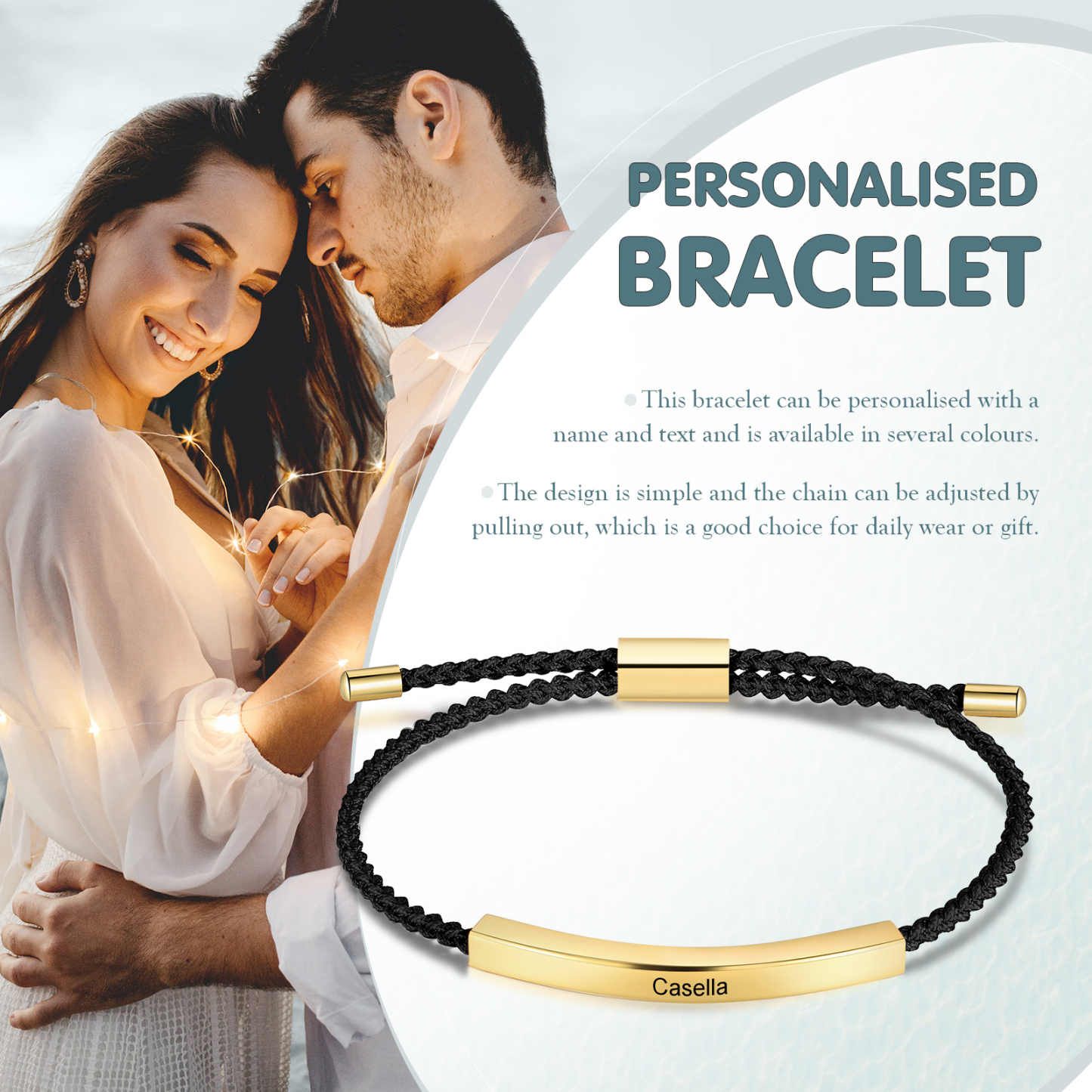 Pulsera de cuerda tejida a mano con nombre y texto personalizados seis colores