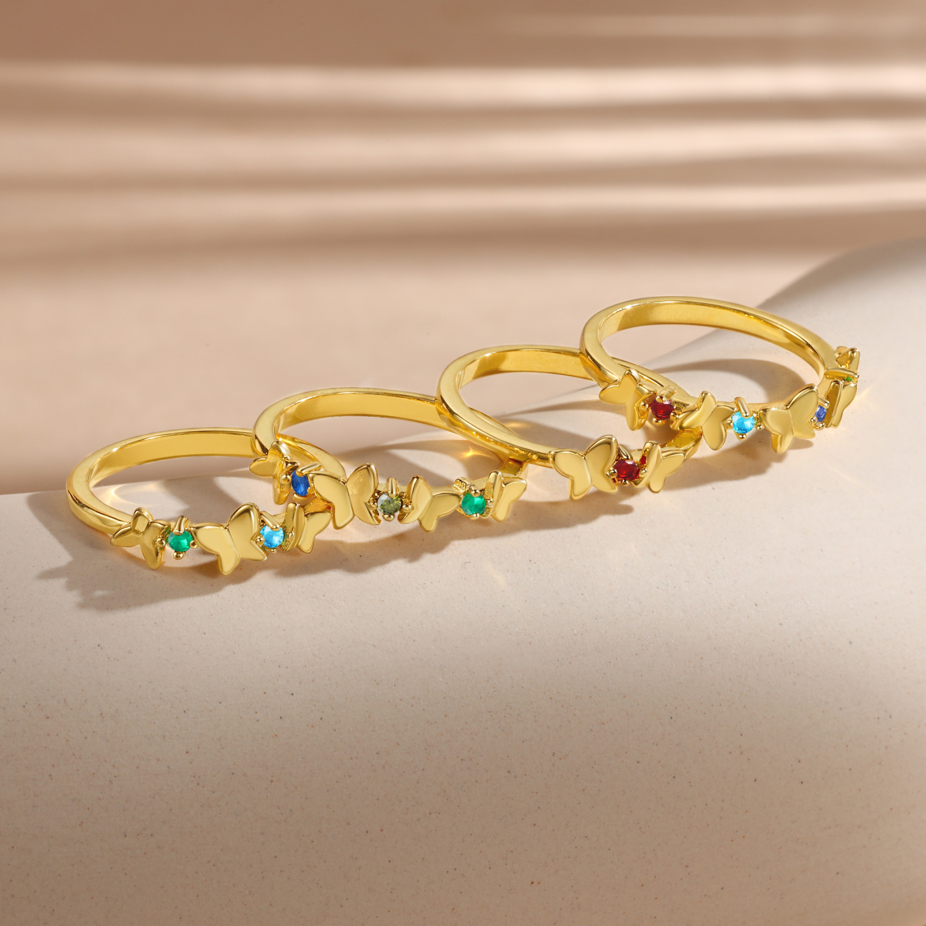 Anillo de mariposa personalizado con 3 piedras de nacimiento anillo familia-Jessemade ES