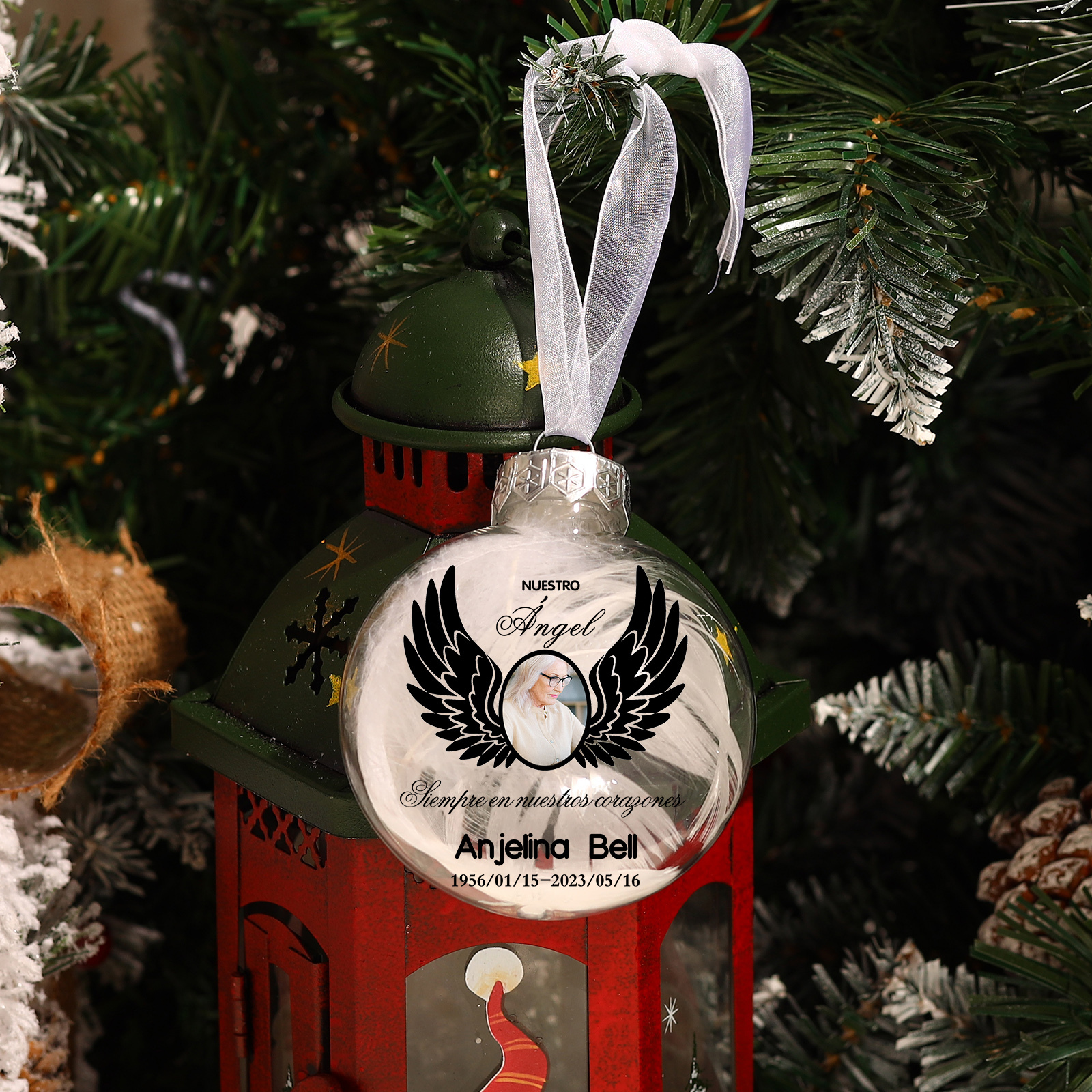 Bola navideña conmemorativa Adorno de Navidad 1 nombre, 1 foto y años personalizados con pluma -Jessemade ES