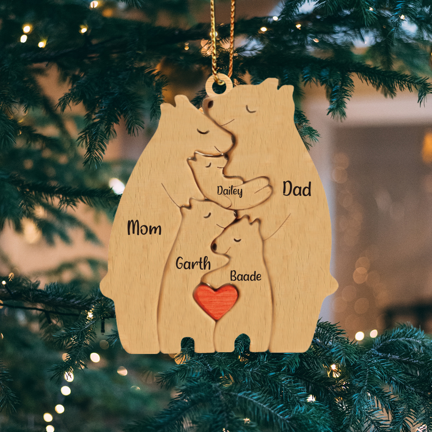 Navidad-Ornamento muñecos navideño de madera familia de canguros 5 nombres personalizados adorno del árbol-Jessemade ES