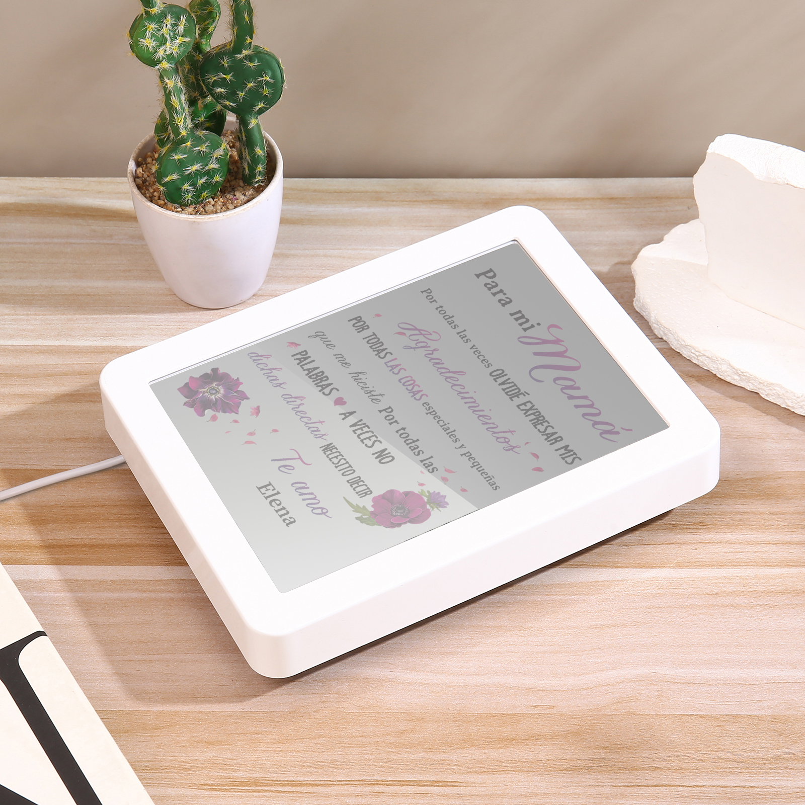 A mi mamá-Marco/Espejo con LED Multifuncional con Texto Amoroso 1 Nombre Personalizado-Jessemade ES