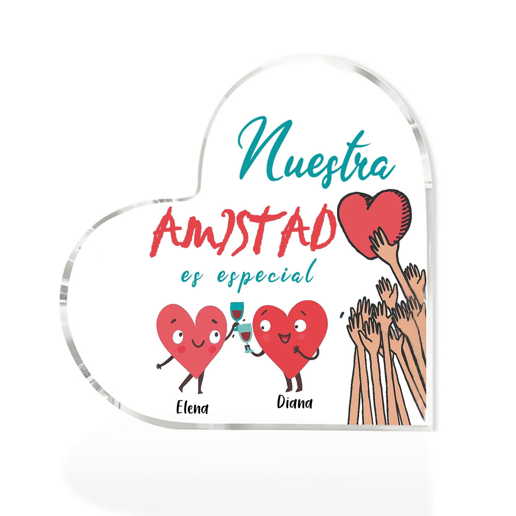 Placa de acrílico en forma de corazón para amiga con 2 nombres personalizados-Jessemade ES