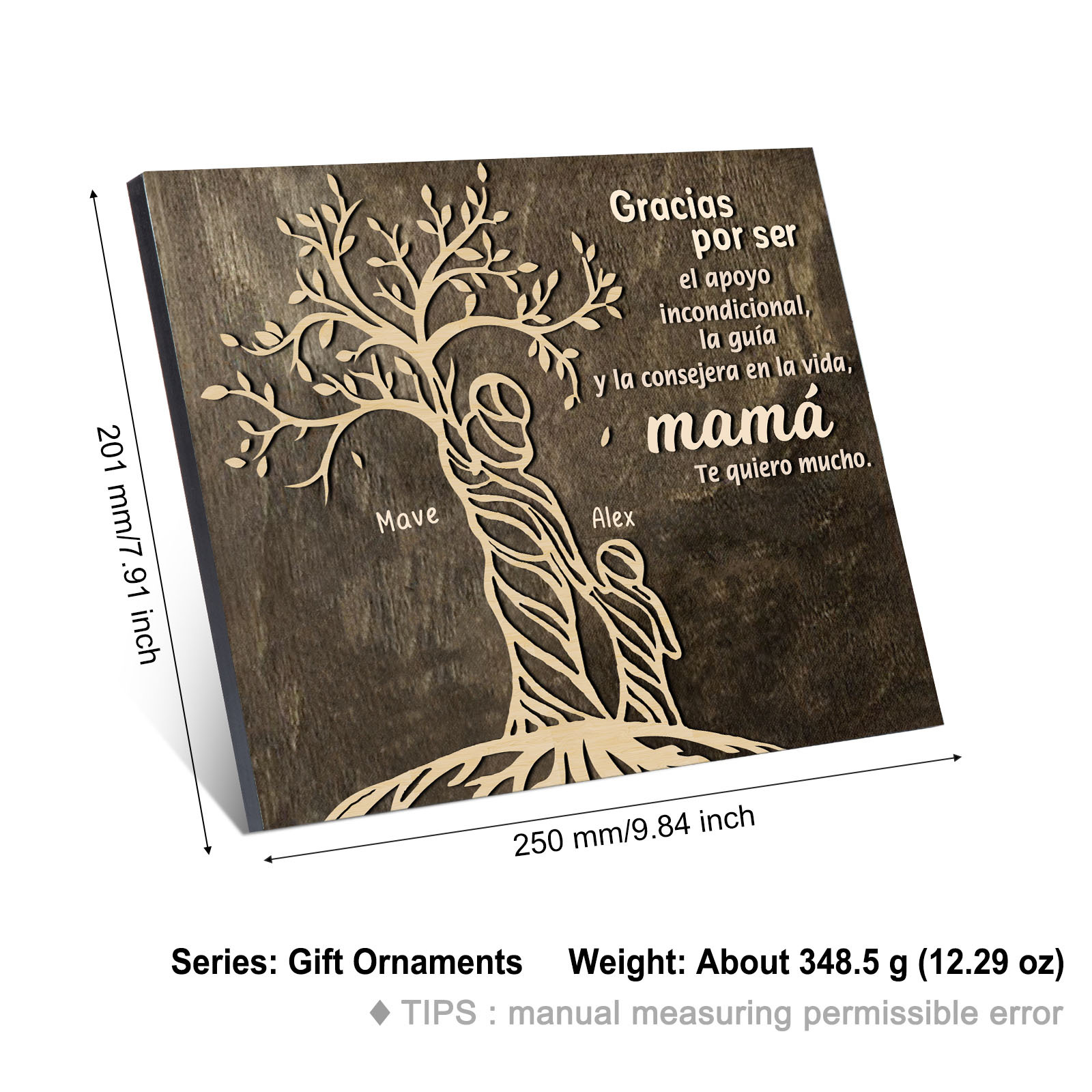 A mi mamá-Lámina mujer de árbol marco de madera personalizado con 2 nombres-Jessemade ES