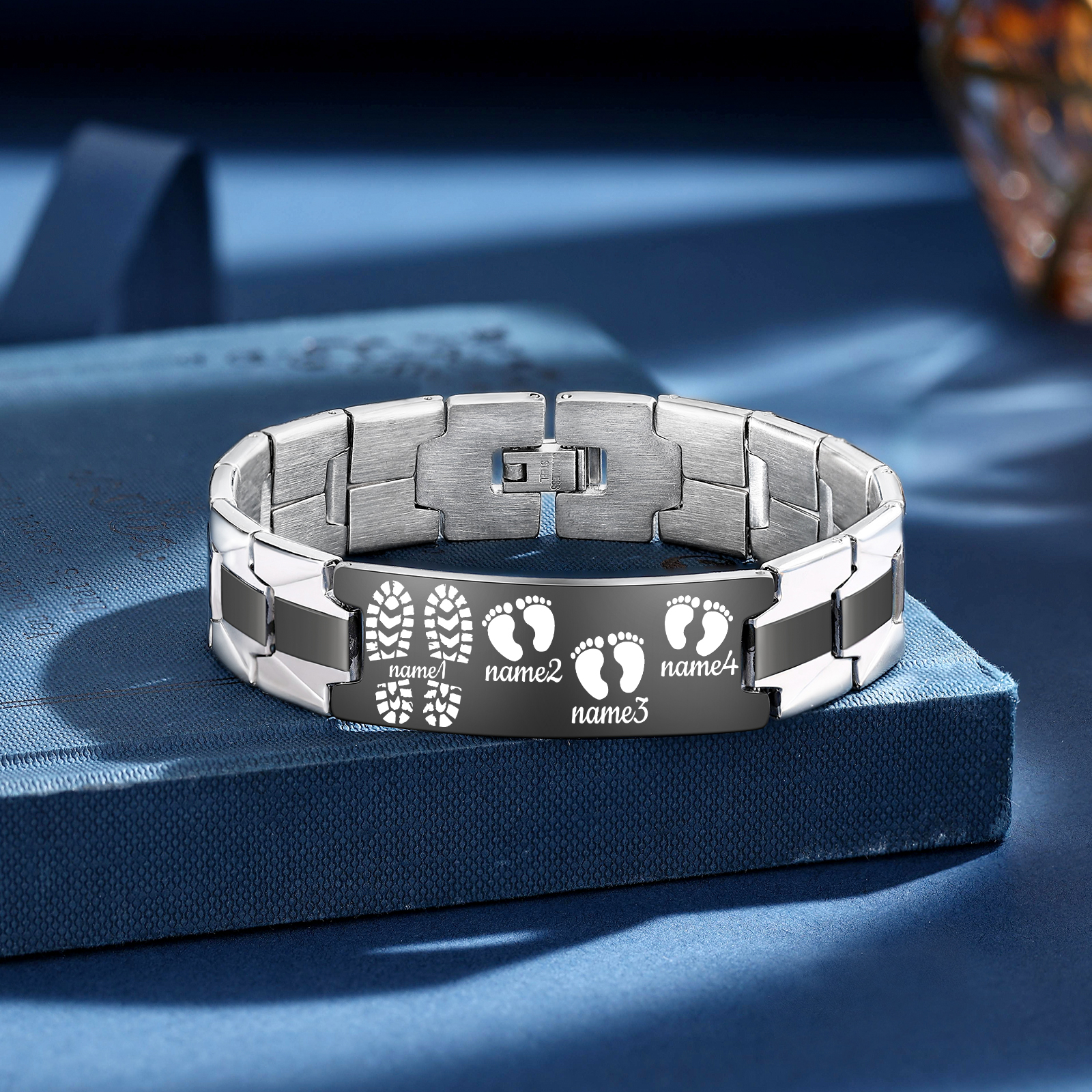 Pulsera 3-7 Nombres Personalizados de Cadena con Placa de Huellas