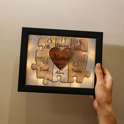 A mi abuela-Marco de 3-9 nombres personalizados rompecabezas de plástico con lámpara-Jessemade ES