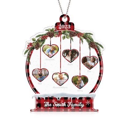 Navidad-Ornamento navideño de acrílico bola de cristal con 6 nombres, 6 fotos y 1 texto personalizados-Jessemade ES