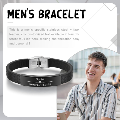 Pulsera de Cuero con Placa de Nombre y Fecha Personalizados -Jessemade ES