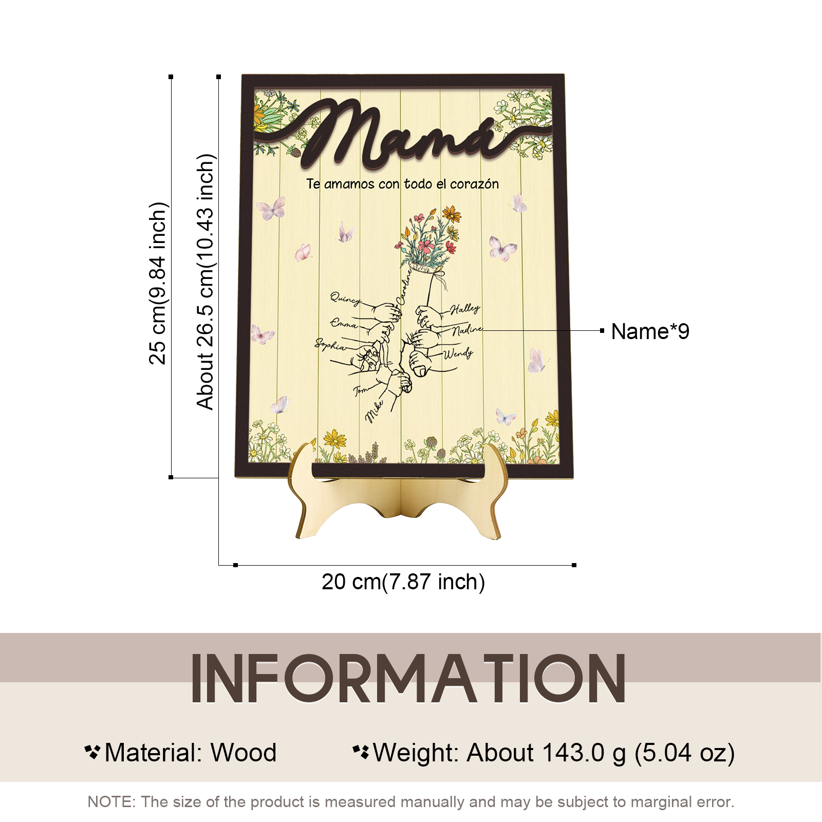 A mi mamá-Adorno 3-9 nombres personalizados decoración de madera mano con manitos-Jessemade ES