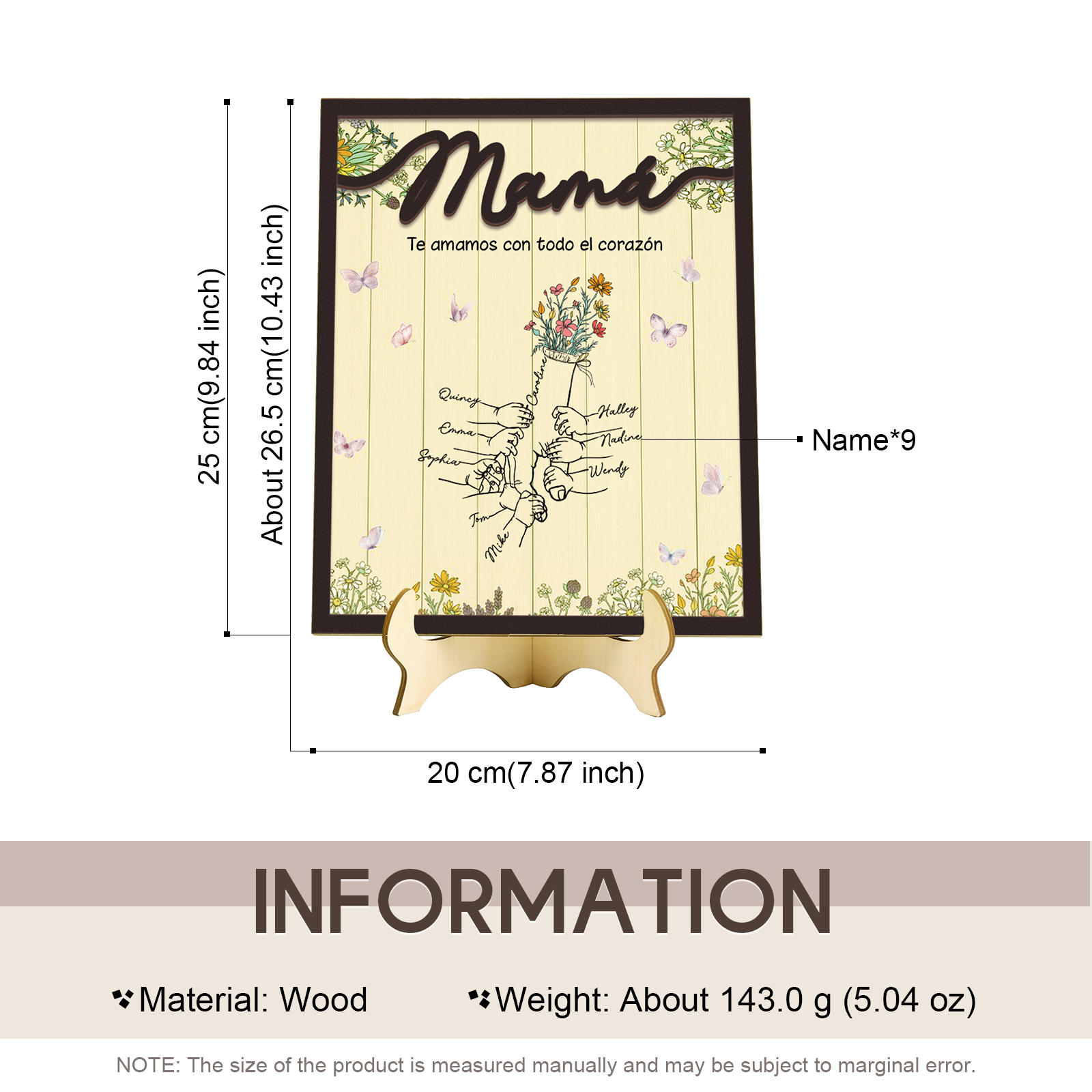 A mi mamá-Adorno 3-9 nombres personalizados decoración de madera mano con manitos-Jessemade ES