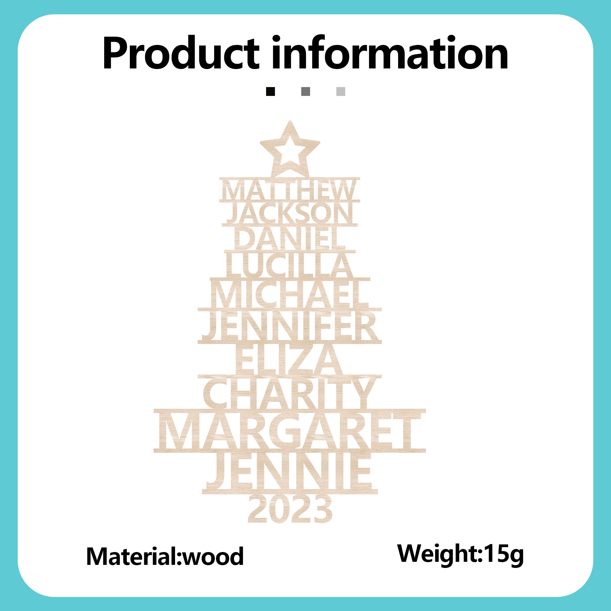 Navidad-Ornamento navideño de madera árbol de nombres con 10 nombres y año personalizados