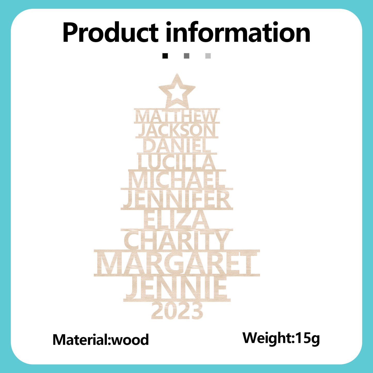 Navidad-Ornamento navideño de madera árbol de nombres con 10 nombres y año personalizados