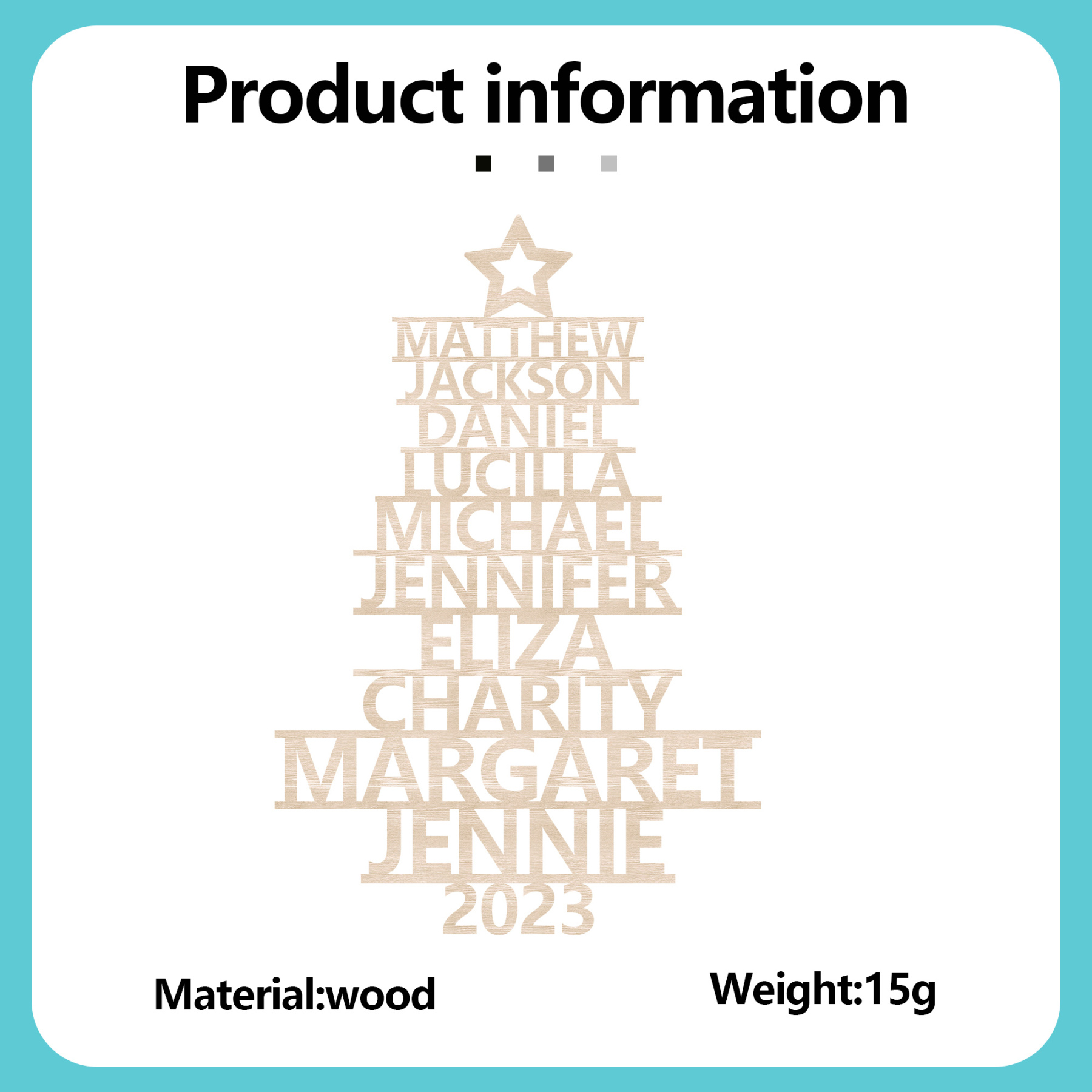 Navidad-Ornamento navideño de madera árbol de nombres con 10 nombres y año personalizados