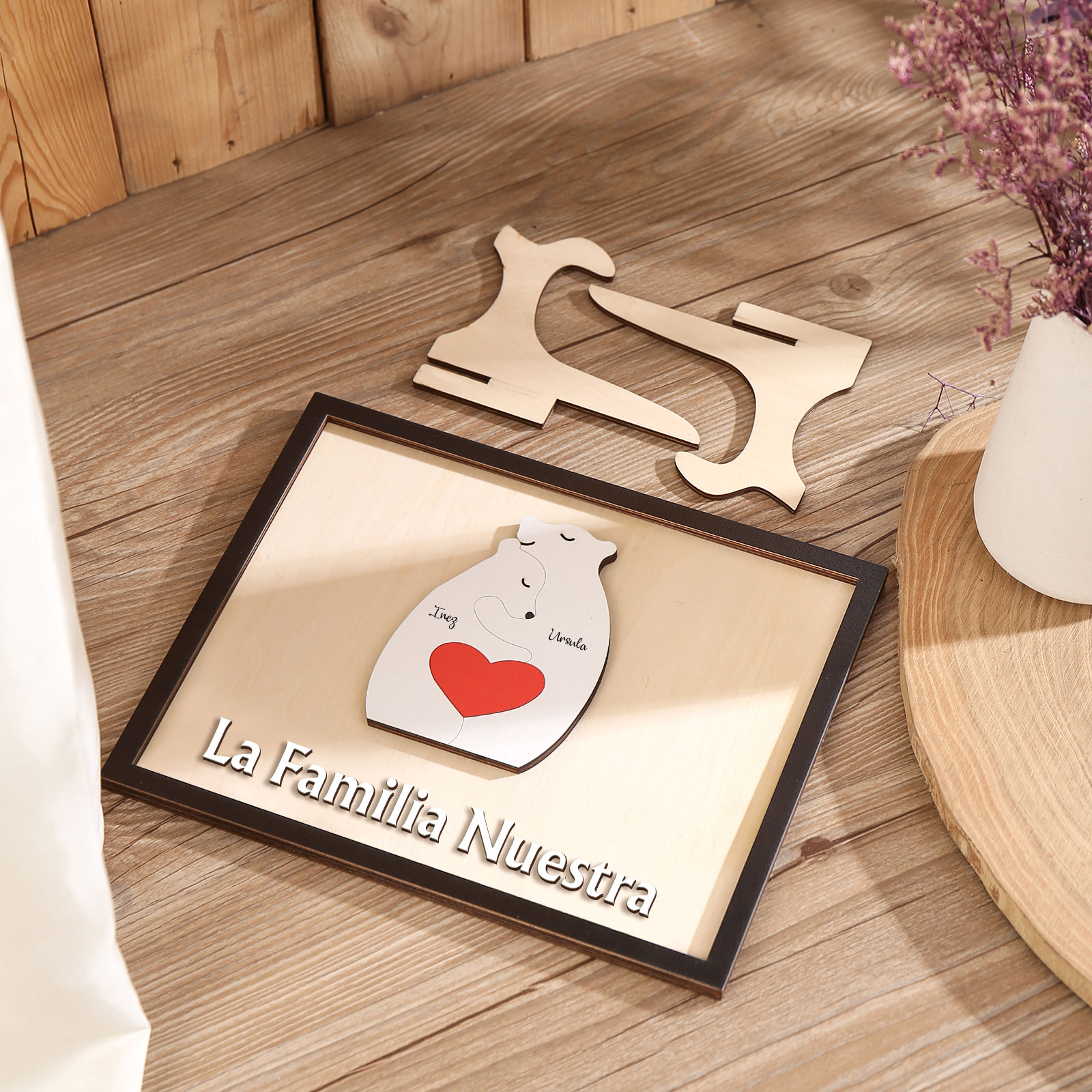 A familia-Adorno 2-6 nombres personalizados decoración de madera familia de canguros-Jessemade ES