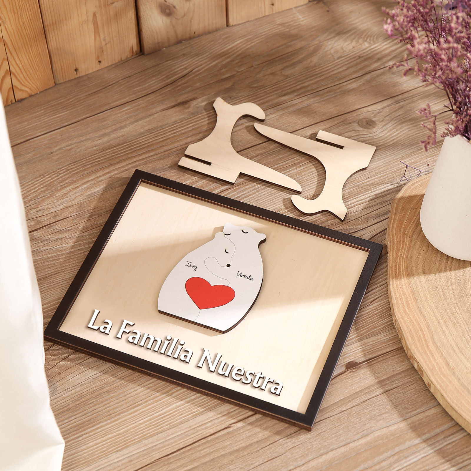 A familia-Adorno 2-6 nombres personalizados decoración de madera familia de canguros-Jessemade ES