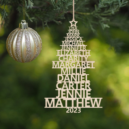 Navidad-Ornamento navideño de madera árbol de nombres con 14 nombres y año personalizados