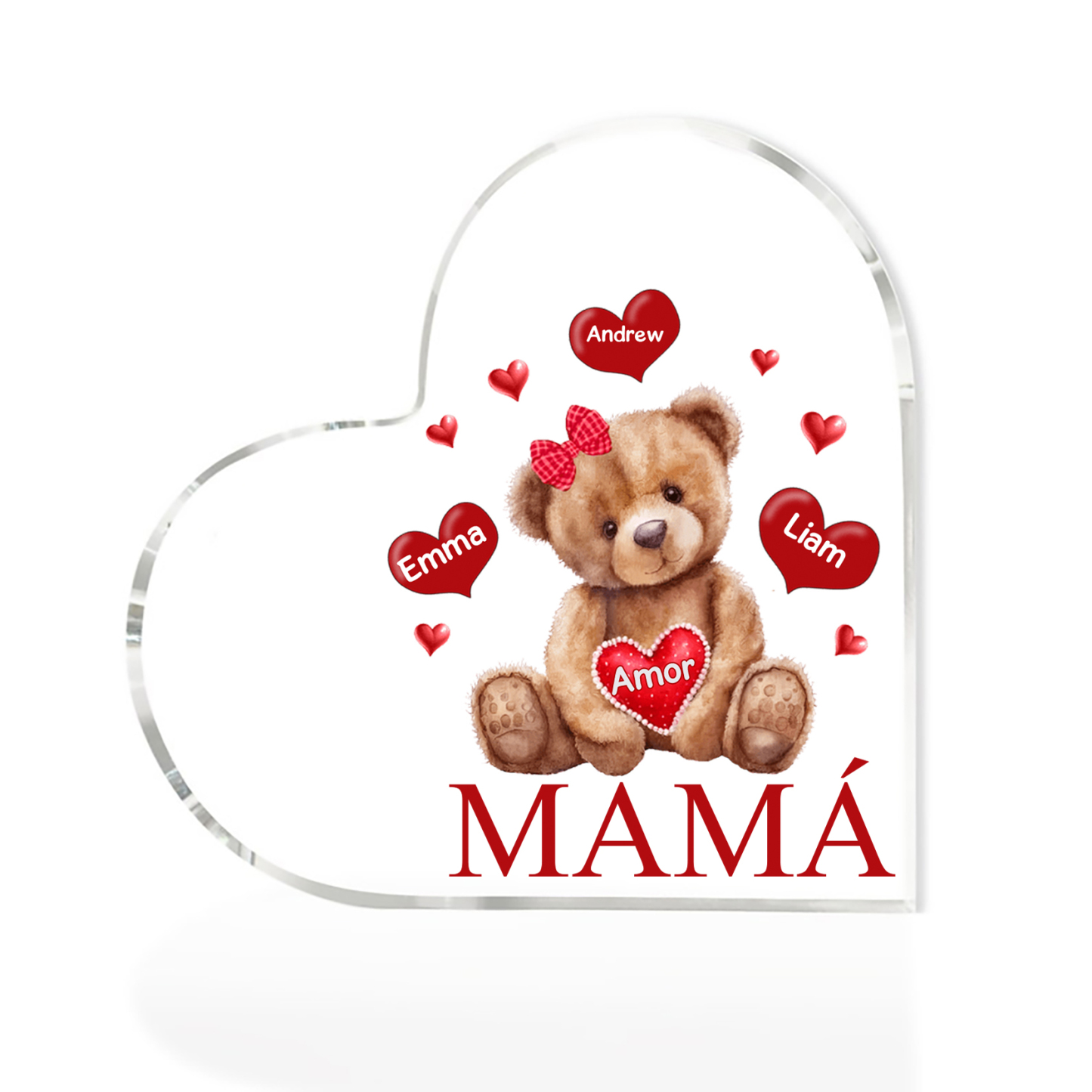 A mi mamá/abuela-Placa de acrílico "Nosotros" en forma de corazón 3 nombres y 1 texto personalizados-Jessemade ES