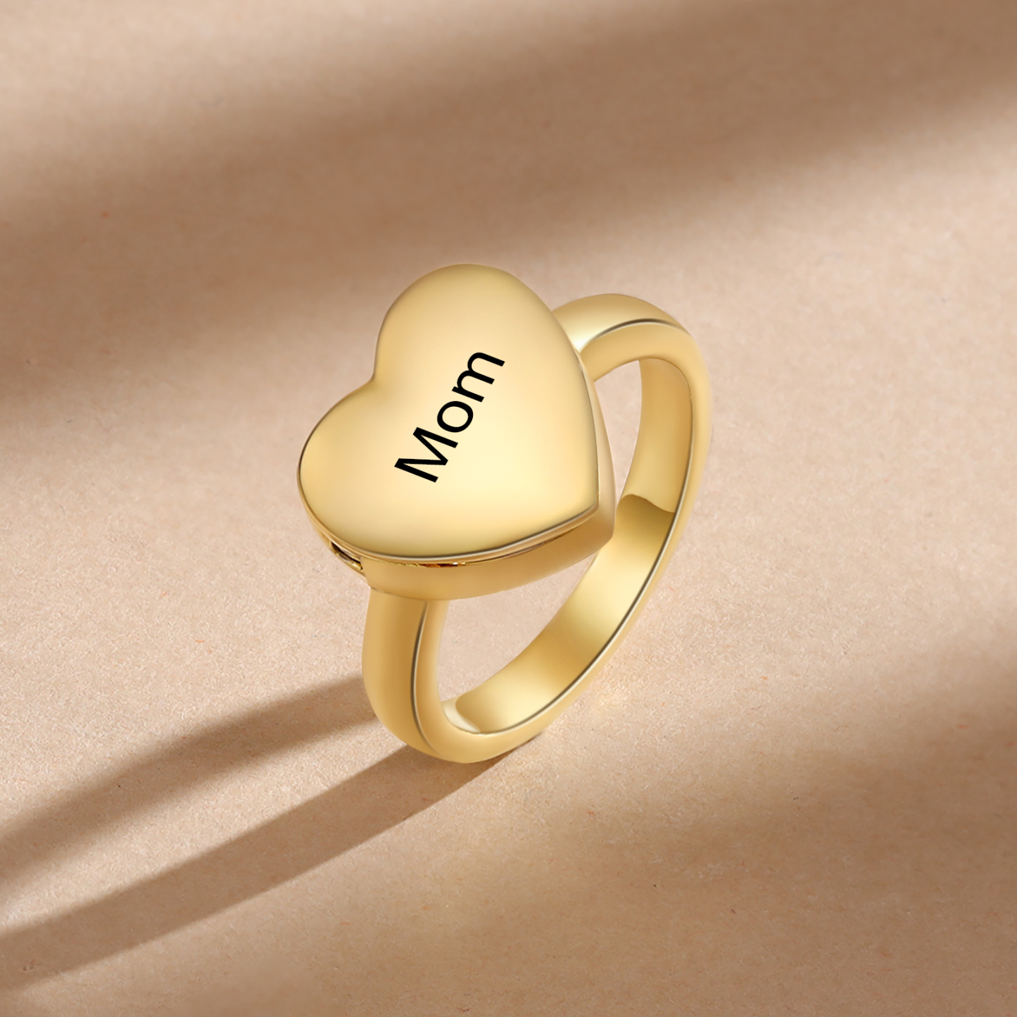 Anillo con corazón abierto personalizado con 1 foto y 1 texto-Jessemade ES