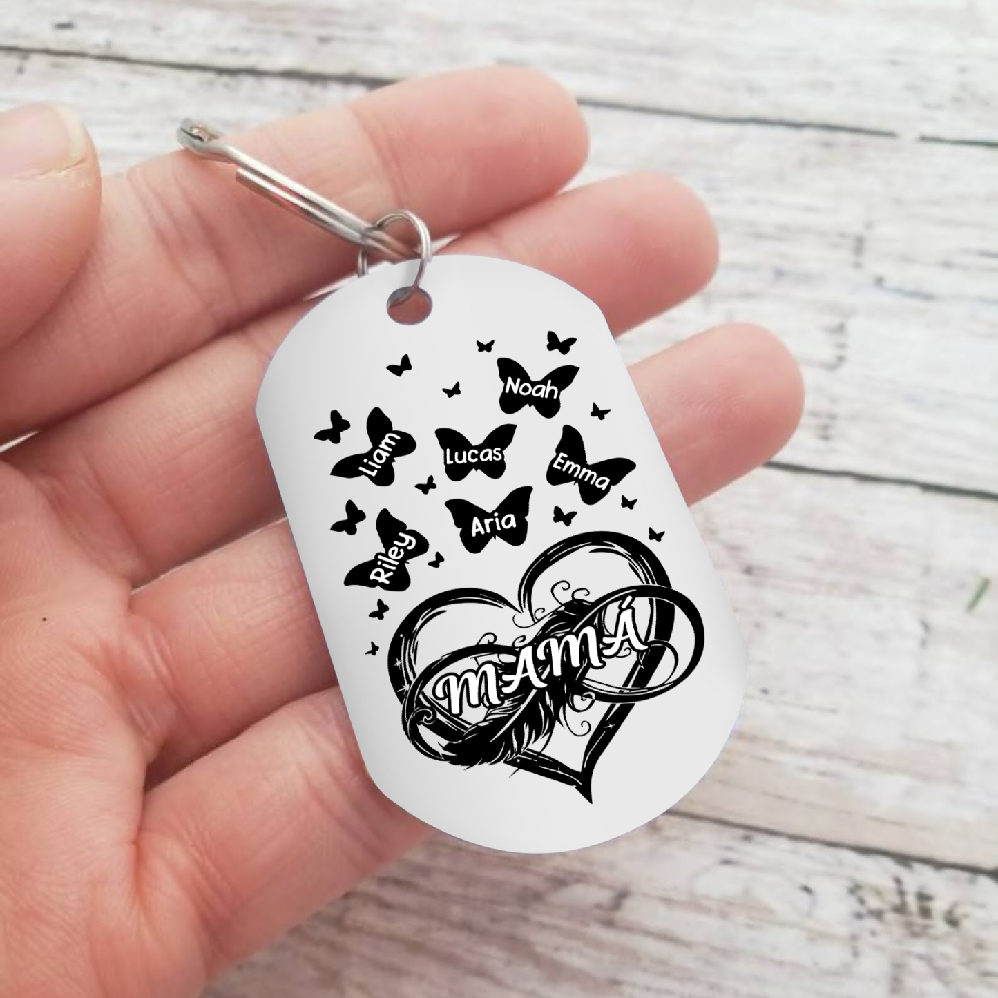 A mi mamá-Llavero 2-6 Nombres Personalizados CORAZÓN Y MARIPOSAS-Jessemade ES