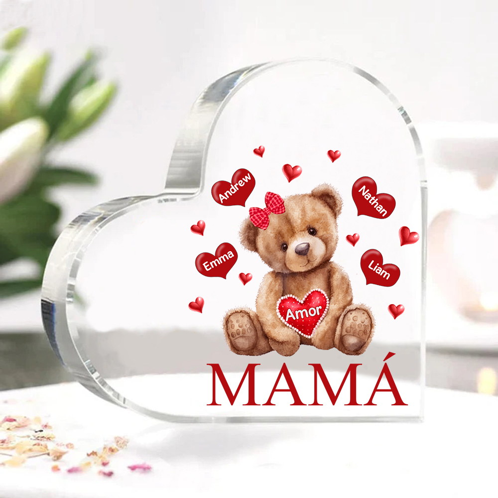 A mi mamá/abuela-Placa de acrílico "Nosotros" en forma de corazón 4 nombres y 1 texto personalizados-Jessemade ES