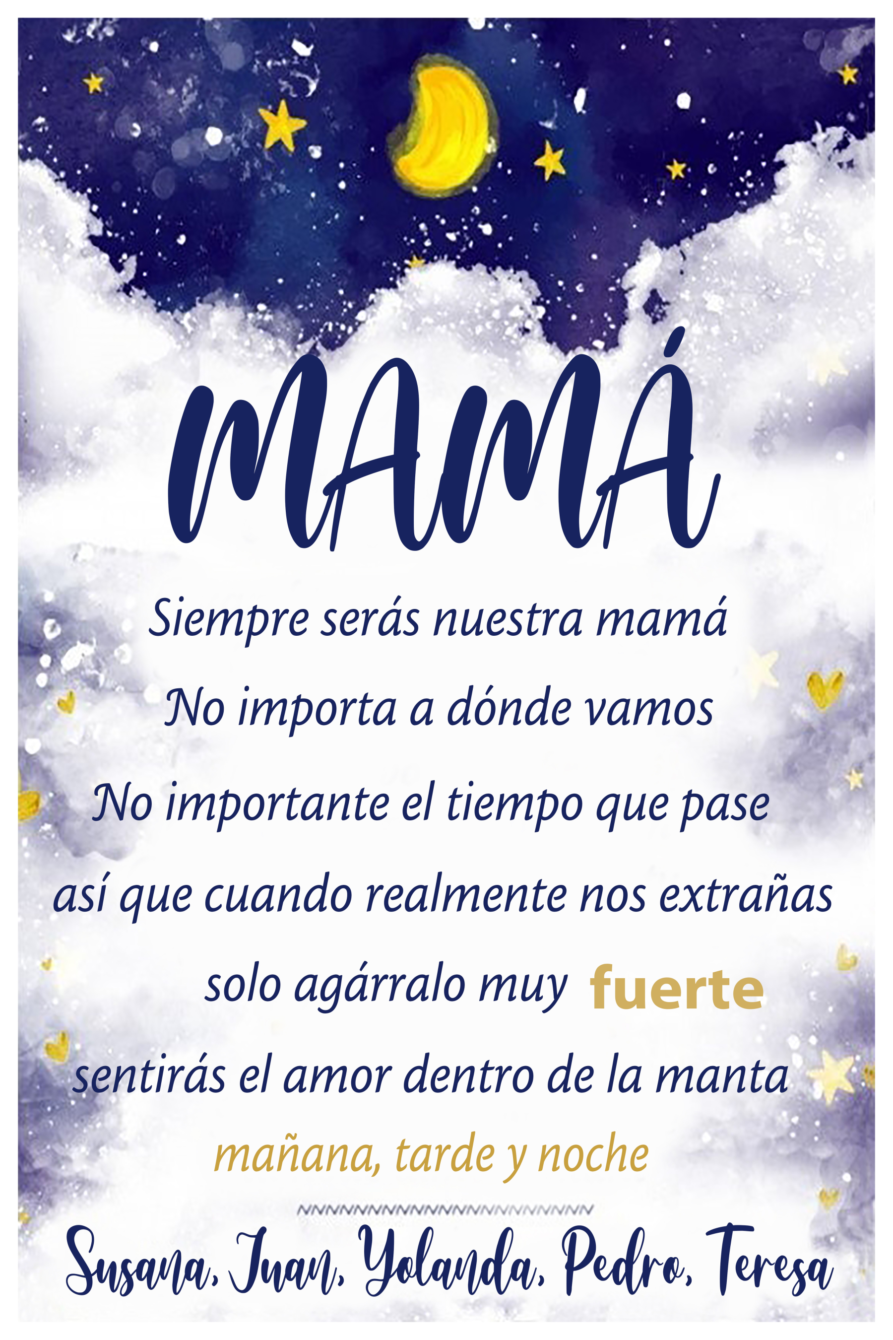 A mi mamá-Manta de buen calidad con frase amoroso y personalizada con 5 nombres