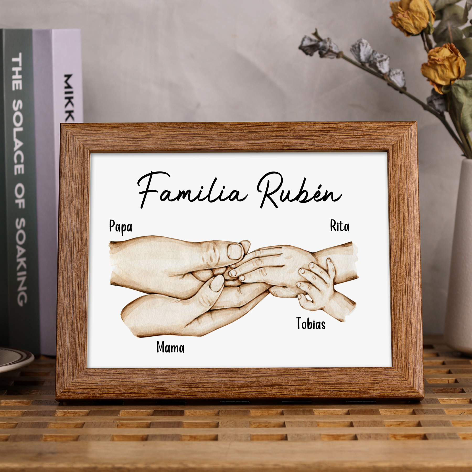A mi papá-Marco de madera mano a mano 4 nombres personalizados con texto-Jessemade ES