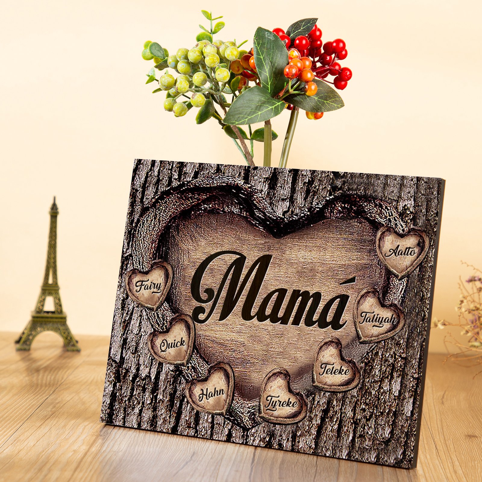 A mi mamá-Lámina marco de madera para mamá personalizado con 7 nombres-Jessemade ES