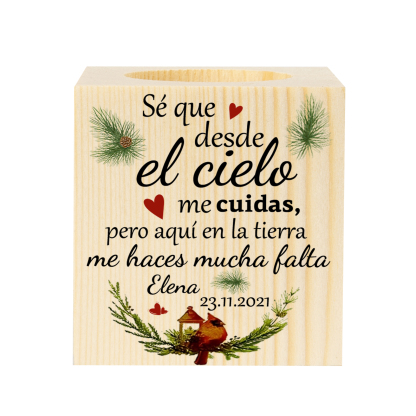 Navidad en el paraíso-Candelero en memoria de ser querido personalizado con nombre y fecha de madera sin vela-Jessemade ES