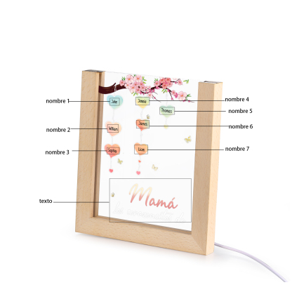 A mi mamá/abuela-Lámpara Personalizada con 2-8 Nombres y Texto "árbol y corazones" 3D Ilusión Luz de Noche-Jessemade ES