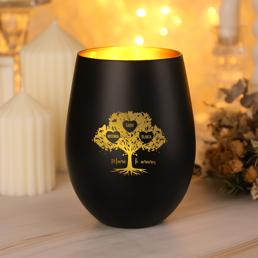 Portavelas de cristal personalizado con árbol genealógico, 1–10 nombres personalizados