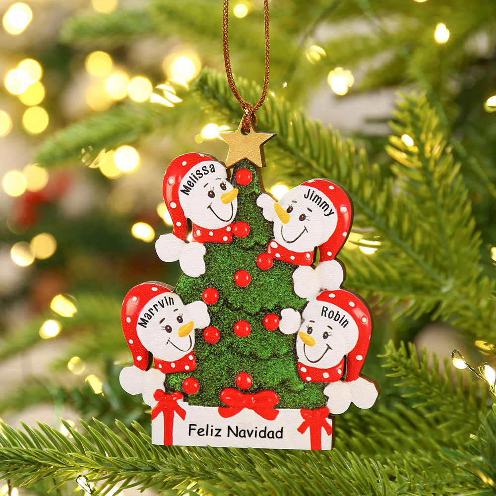 Navidad-Ornamentos Navideños de Madera Árbol y muñecos de nieve 4 Nombres con Texto Personalizados