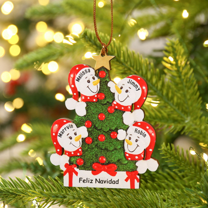 Navidad-Ornamentos Navideños de Madera Árbol y muñecos de nieve 4 Nombres con Texto Personalizados