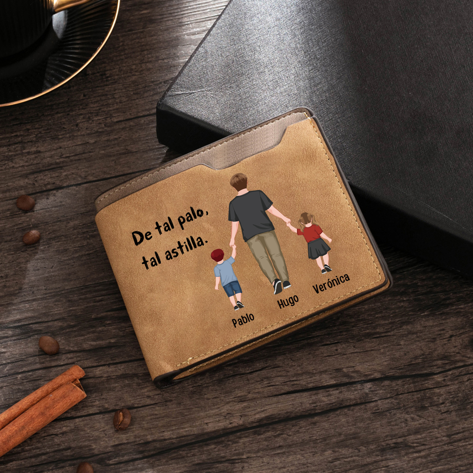 A mi papá-Cartera, billetera clásica siluetas 2-3 nombres personalizados para hombre monedero-Jessemade ES