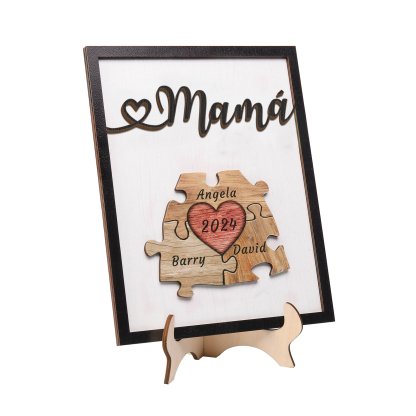 A mi mamá-Adorno 2-6 nombres y año personalizados decoración de madera rompecabezas-Jessemade ES