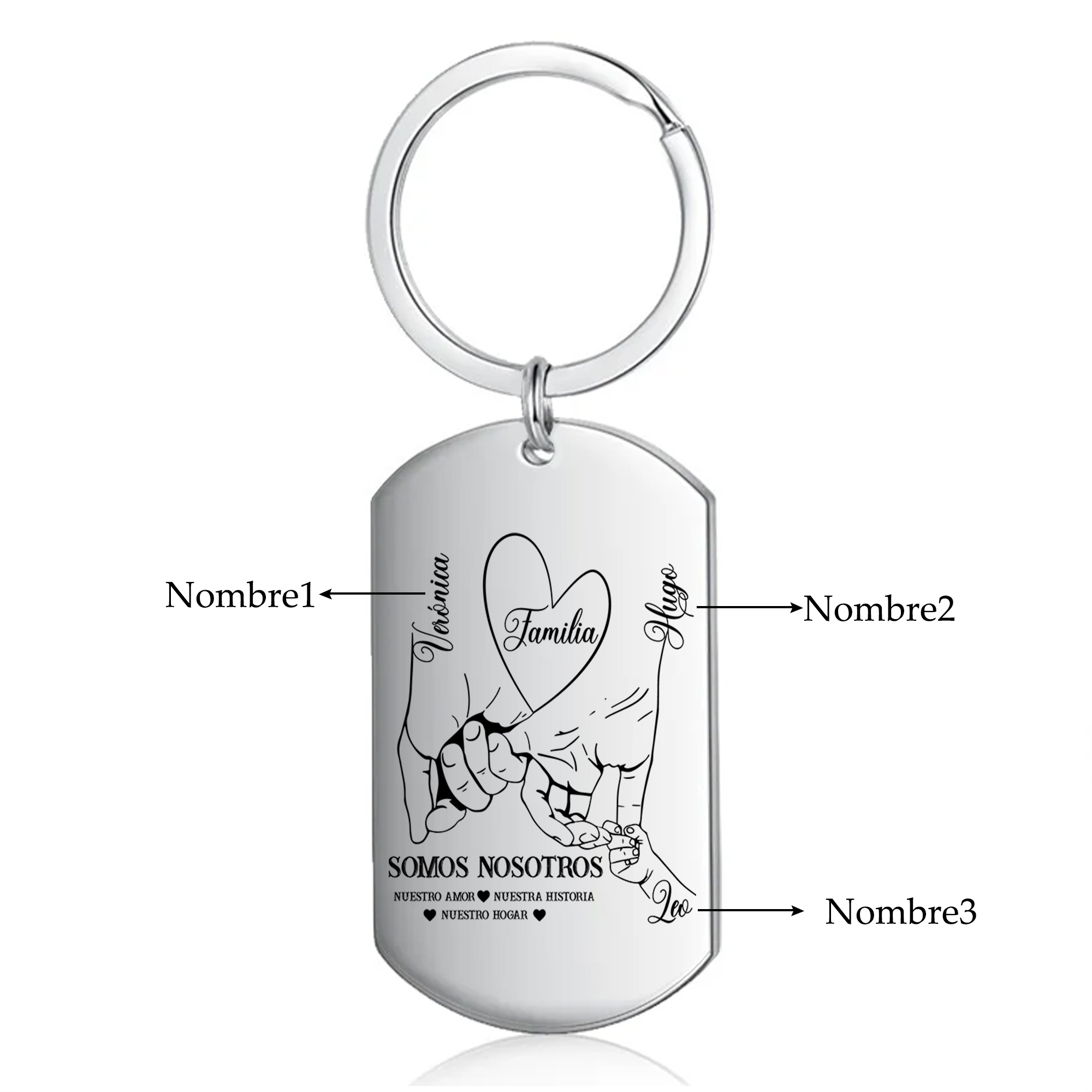 A familia-Llavero 2-6 Nombres Personalizados MANOS COGIDAS-Jessemade ES