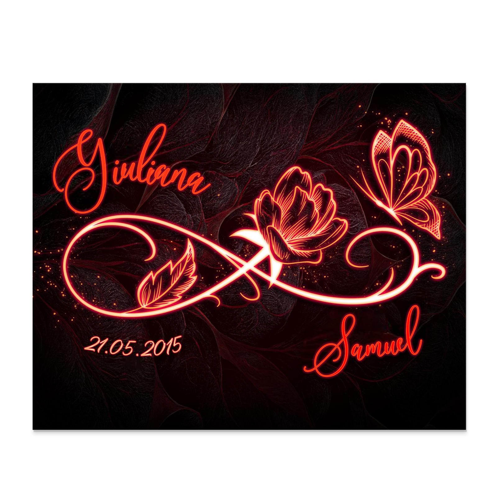 Lámina "nudo infinito de rosa" marco de madera para pareja 2 nombres personalizados con fecha-Jessemade ES