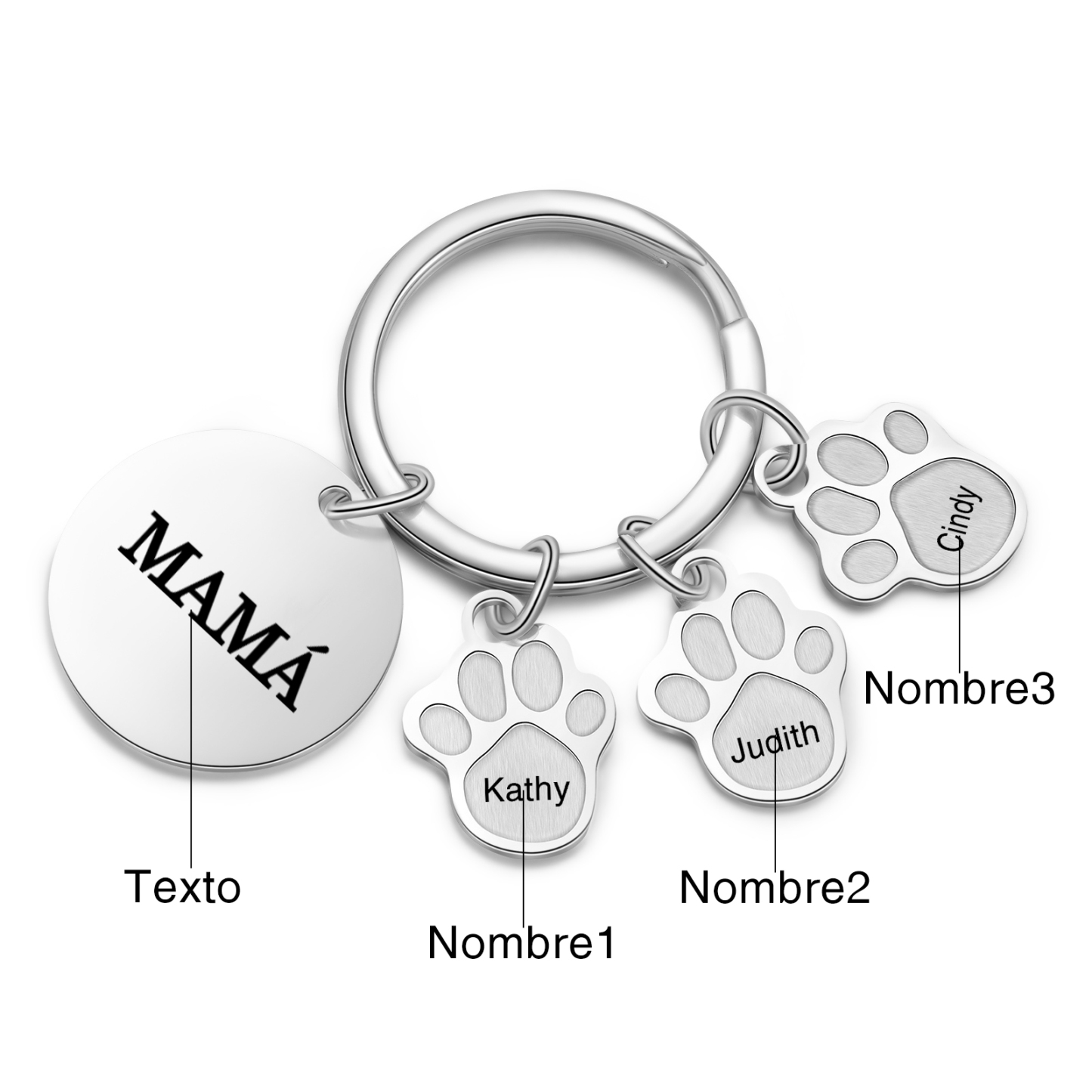 A mi familia - Llavero con 3 nombres personalizados en patas con texto-Jessemade ES
