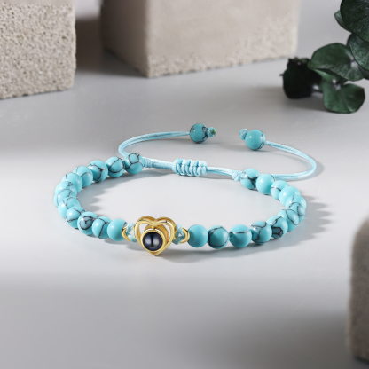 Pulsera de turquesa verde sintética con proyección de foto en color con dije de corazón pulsera ajustable-Jessemade ES