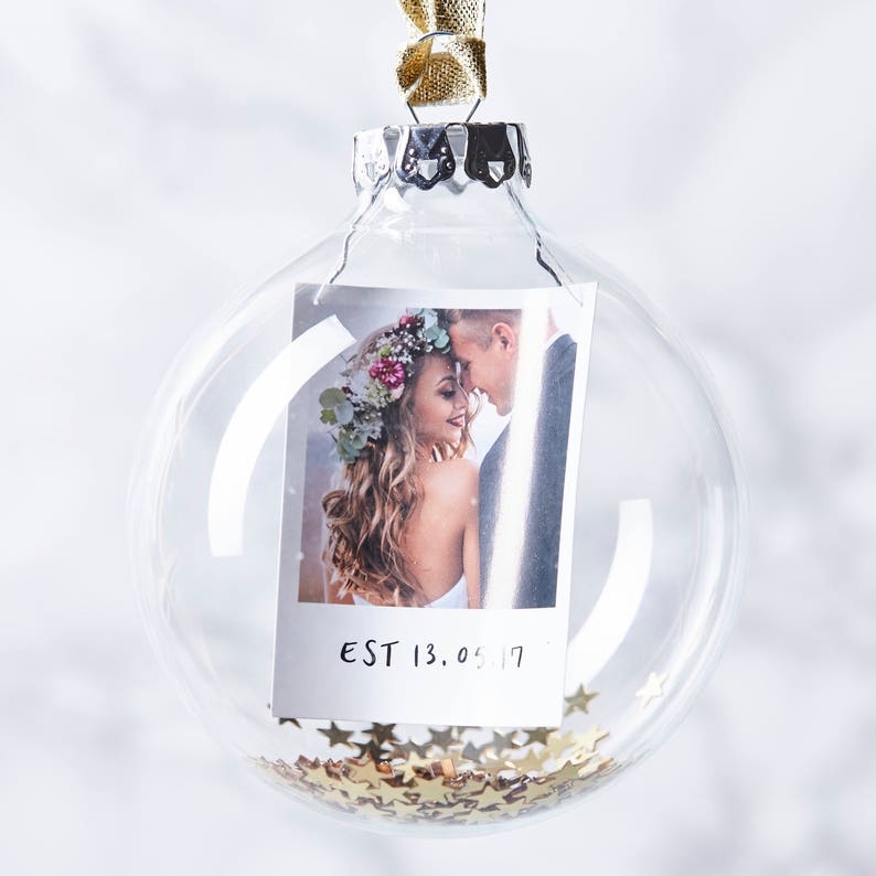 Bola navideña Adorno de Navidad 1 foto y 1 texto personalizados