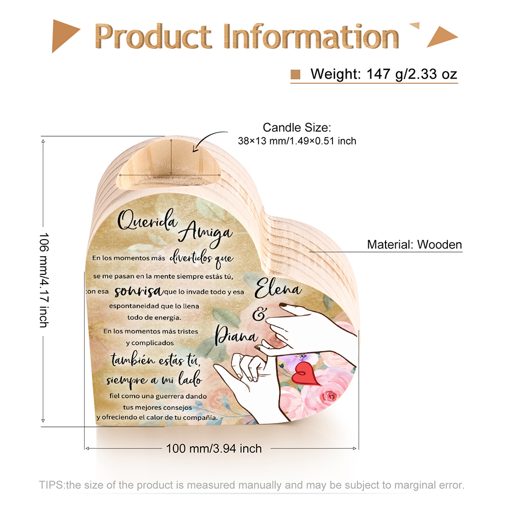 A mi amiga - Candelero de madera sin vela 2 nombres personalizados-Jessemade ES