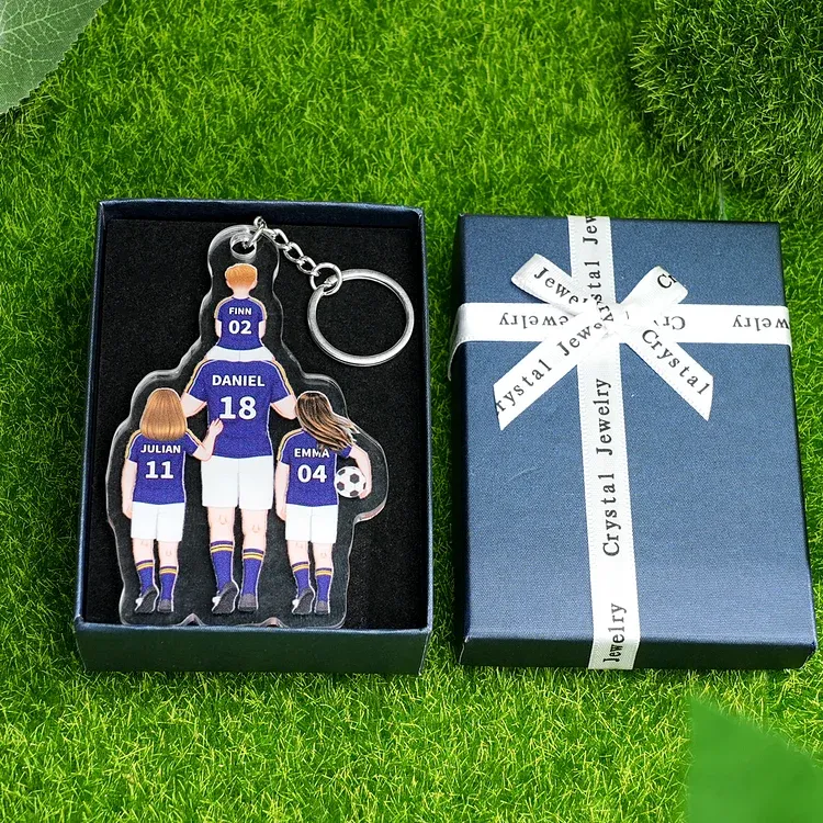 Llavero de acrílico fútbol papá y niños 1-4 nombres y personajes personalizados-Jessemade ES