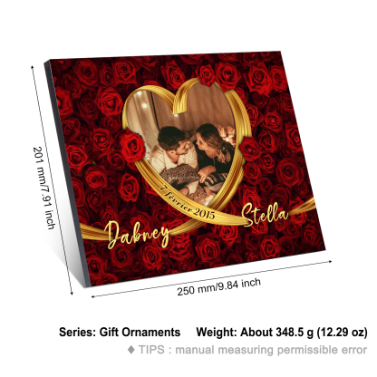 Lámina "rosas" marco de madera para pareja 2 nombres personalizados con fecha y foto-Jessemade ES