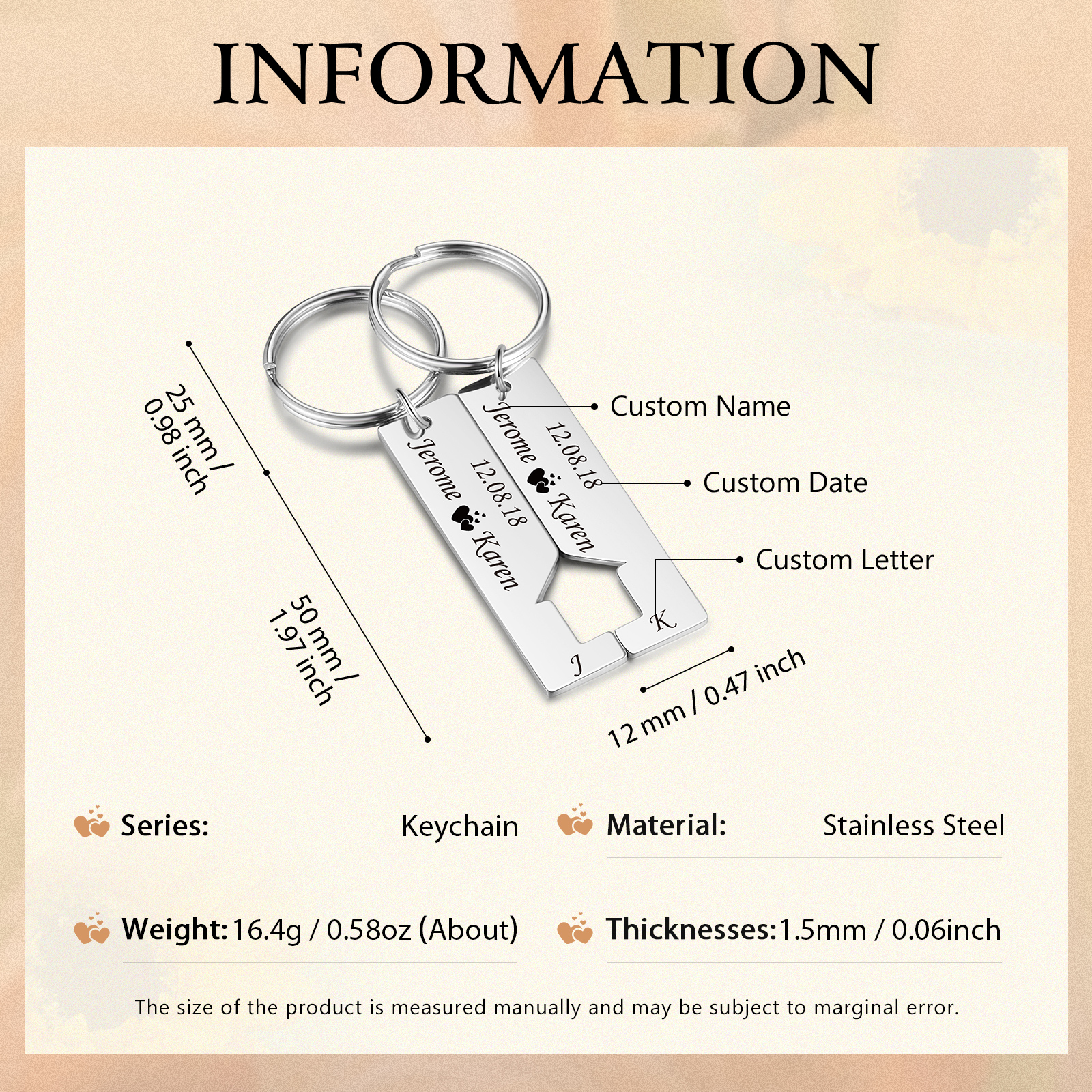 A mi querido-Llavero con casa encajada para pareja 2 nombres, 2 letras personalizadas con fecha-Jessemade ES