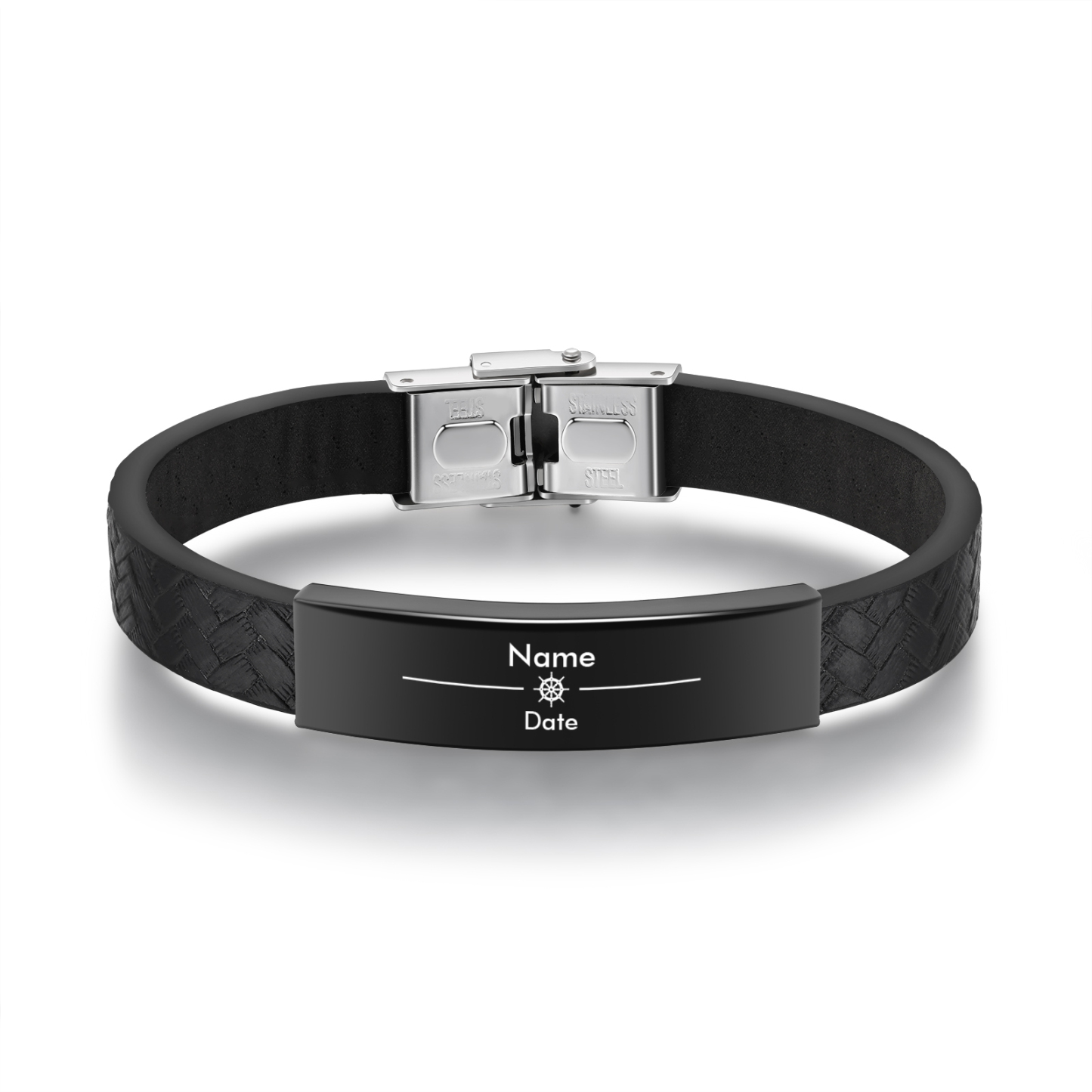 Pulsera de Cuero con Placa de Nombre y Fecha Personalizados -Jessemade ES