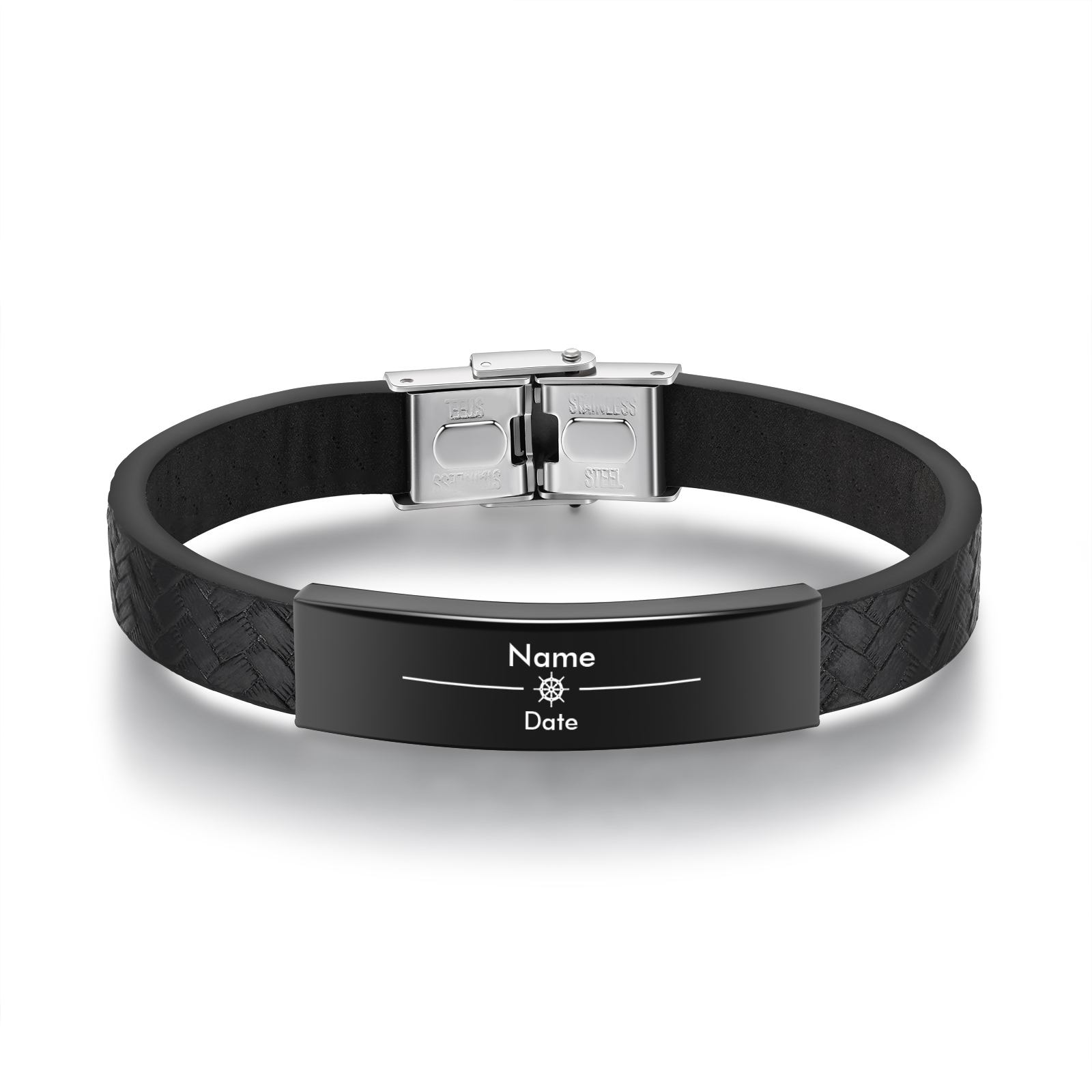 Pulsera de Cuero con Placa de Nombre y Fecha Personalizados -Jessemade ES